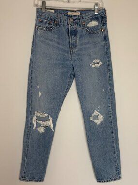 LEVI'S Premium Wedgie Jeans Womens 26 Medium Wash Distressing 5-Pocket